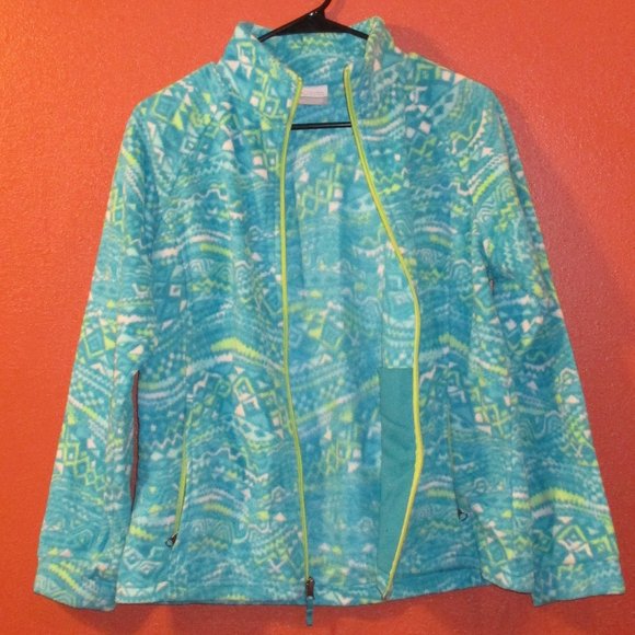 Columbia Youth X Large Blue Green Full Zip Pockets Long Sleeve Fleece Jacket - Picture 4 of 7